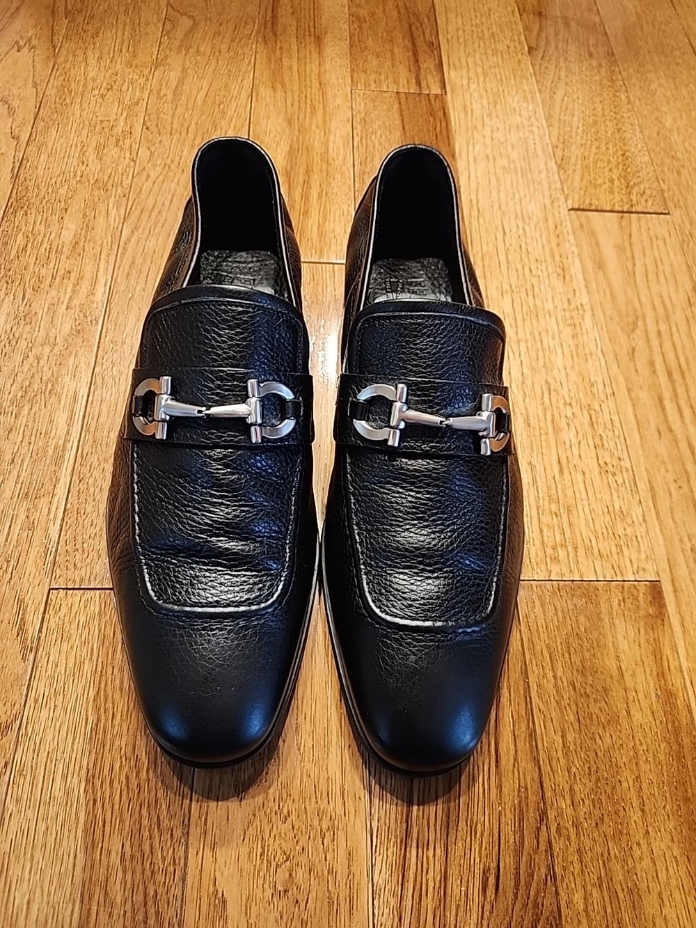 Men Salvatore Ferragamo Black Leather Gancini Loafers Made in Italy Size 10